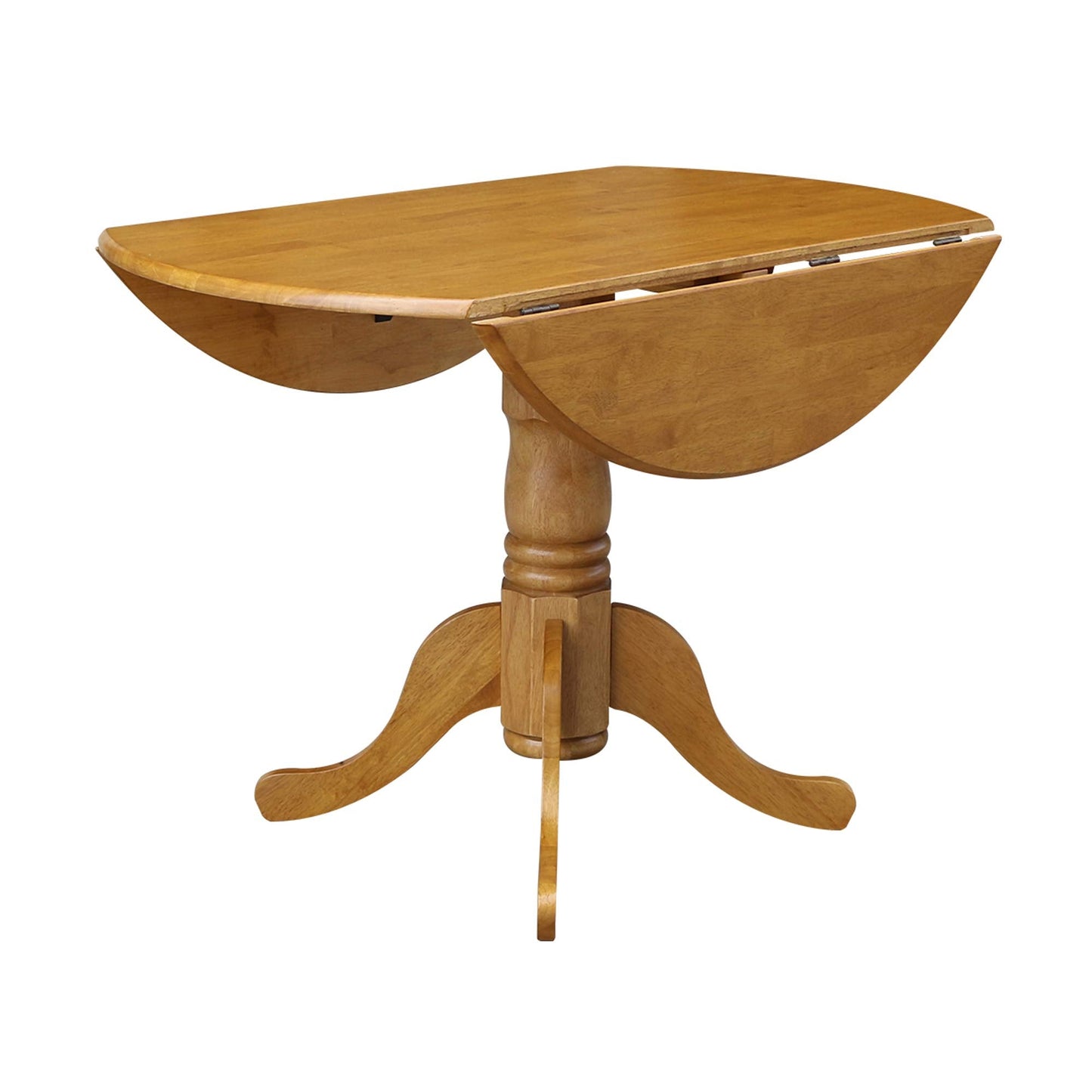 IC International Concepts, 42" Round Dual Drop Leaf Pedestal Dining Table, Solid Real Wood, Sturdy Parawood, Dimensions 42"D x 42"W x 29.5"H, 20mm thickness, 40lbs Weight Capacity, Oak