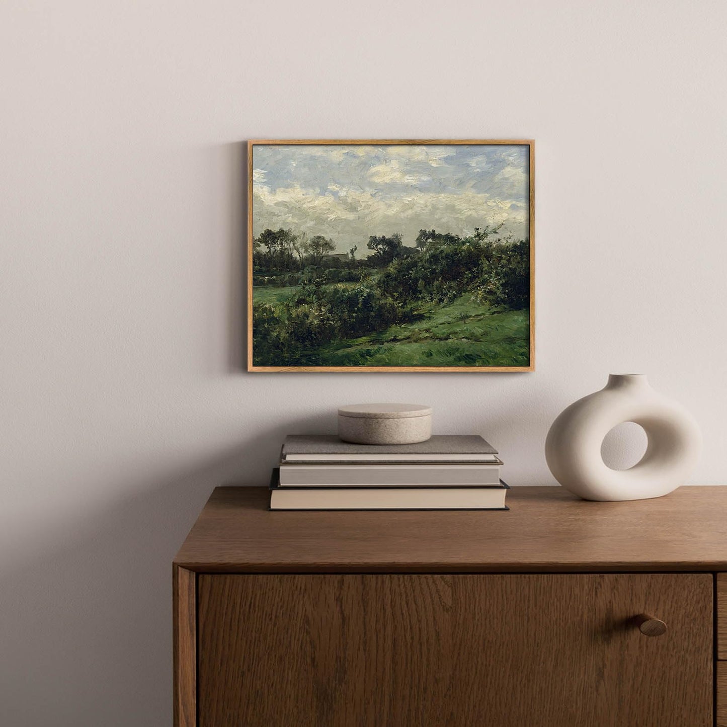 Vintage Farmhouse Poster Countryside Canvas Wall Art Rustic Scenery Picture Retro Landscape Artwork Antique Farmhouse Wall Art Green Scenery Picture Vintage Village Painting Wilderness Artwork 8x10in Framed