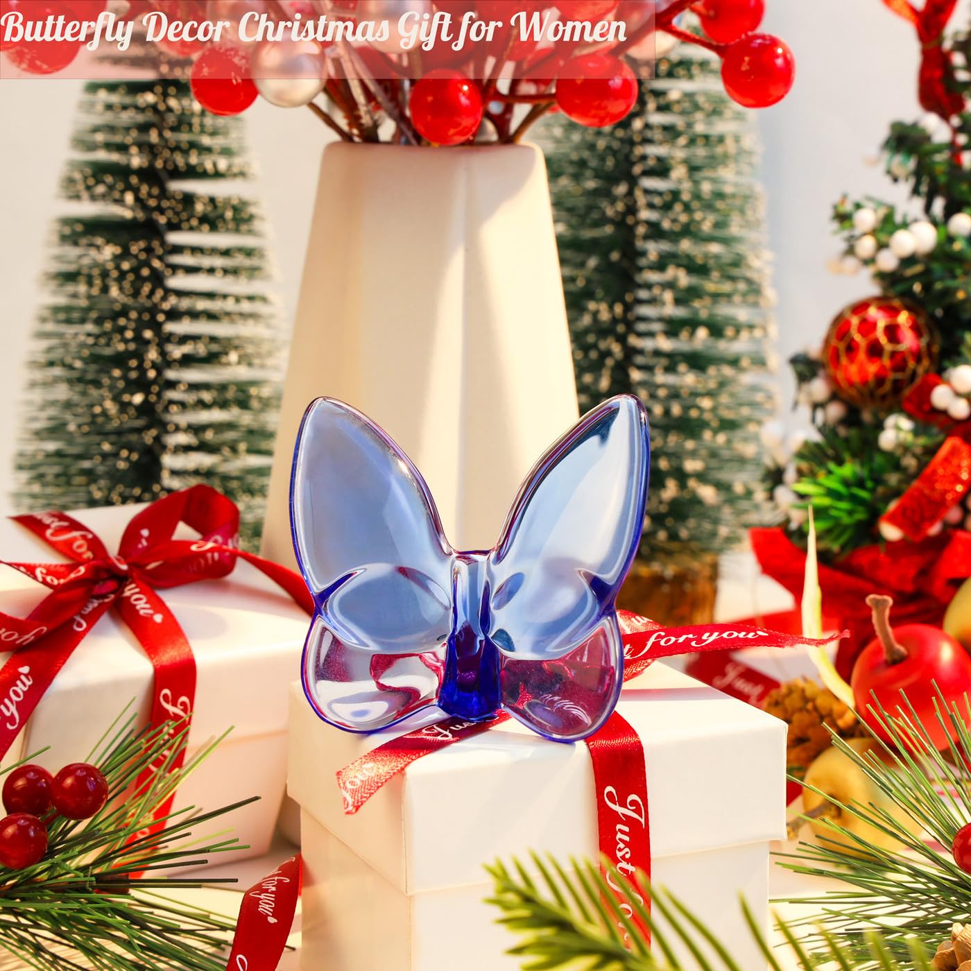 DUQGUHO Butterfly Gifts Decor Blue Butterflies Crystal Glass Figurines Flying Crystal Animal Collectible Desk Home Bedroom Office Decoration