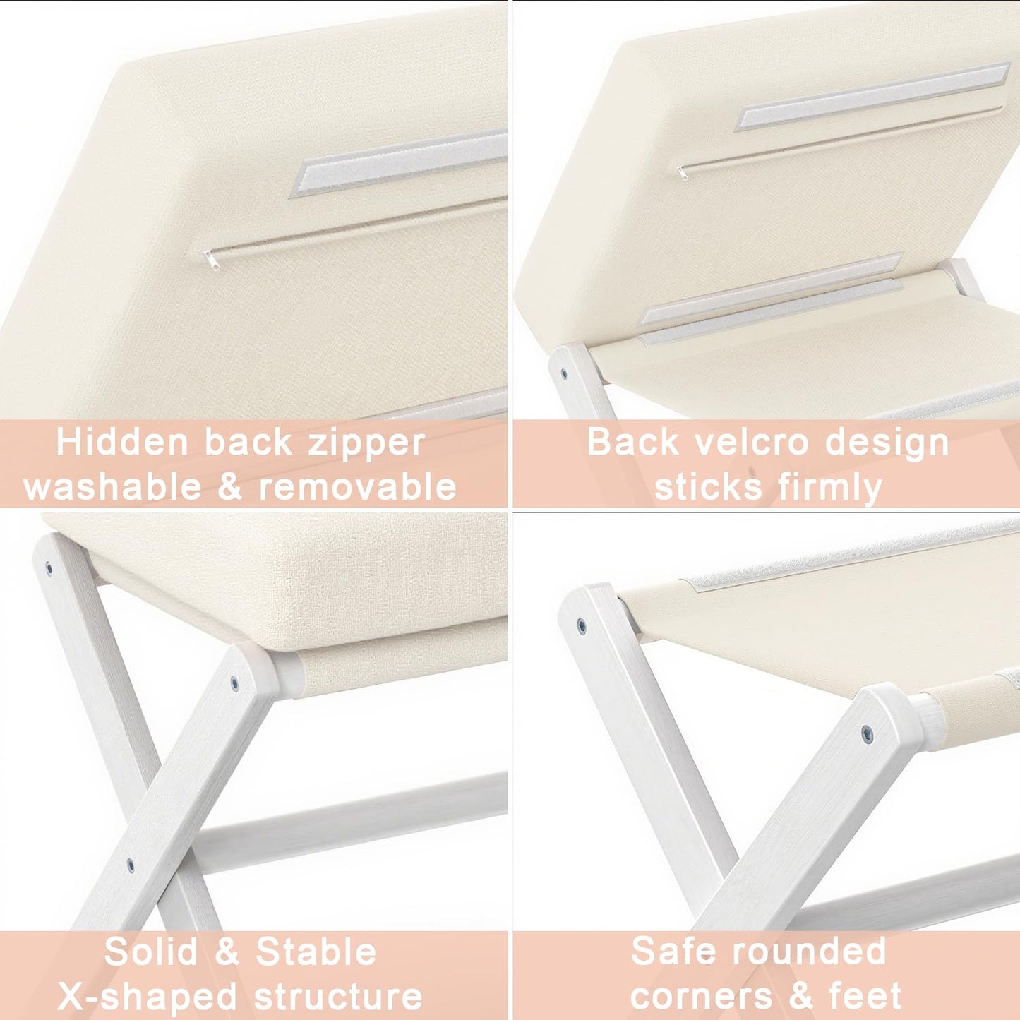 BAMBOOHOMIE Foldable Foot Stool Ottoman, Modern Foot Rest with Bamboo X Legs & Thick Foam Cushion, Folding Foot Stools Small Padded for Bedroom Living Room, Footstool for Chair Couch (White - White)