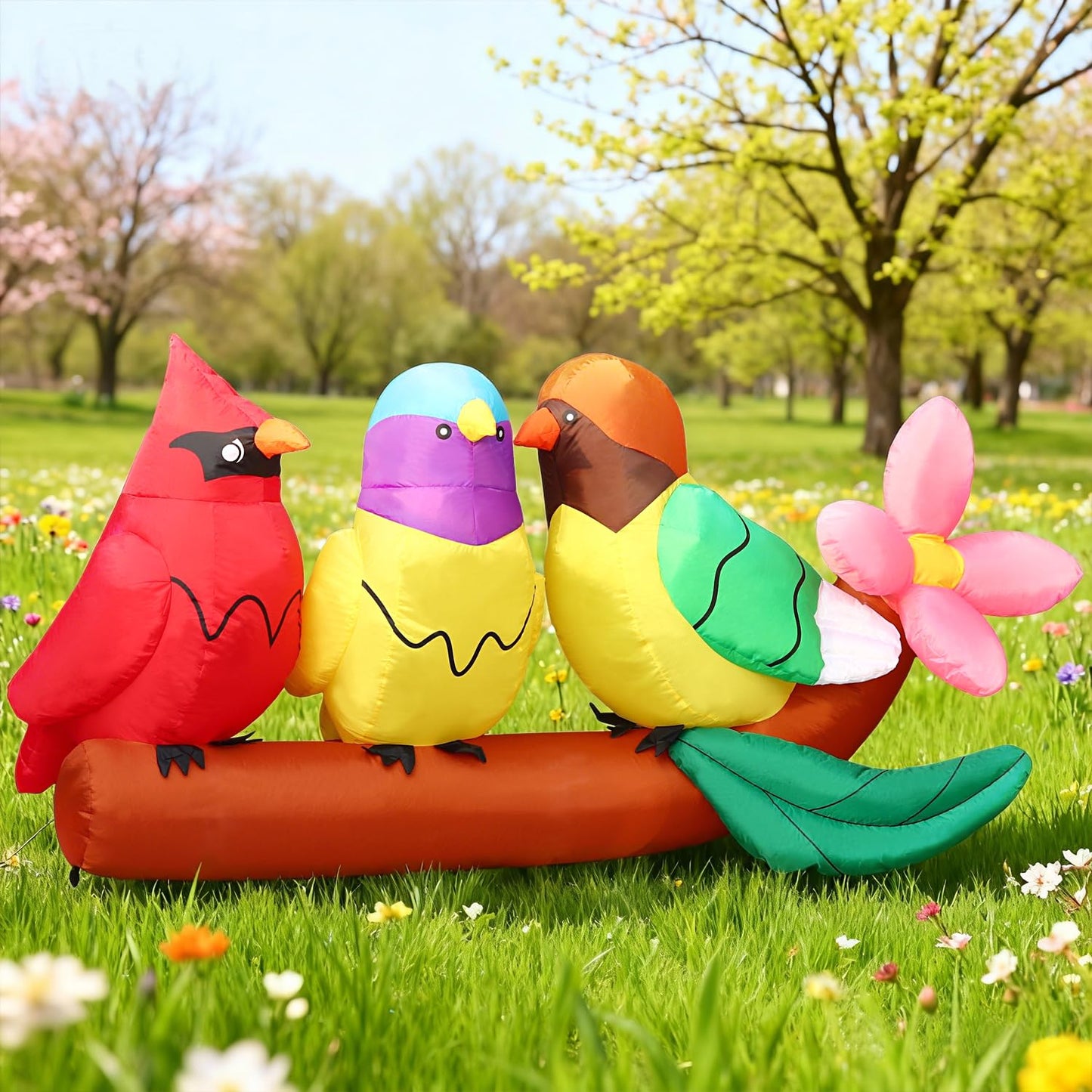 DomKom 8FT Long Inflatables Bird Gifts with Flower Outdoor Decoration, Blow Up Decoration, Built-in LED Lights Decor, Garden, Lawn, Yard, Patio,