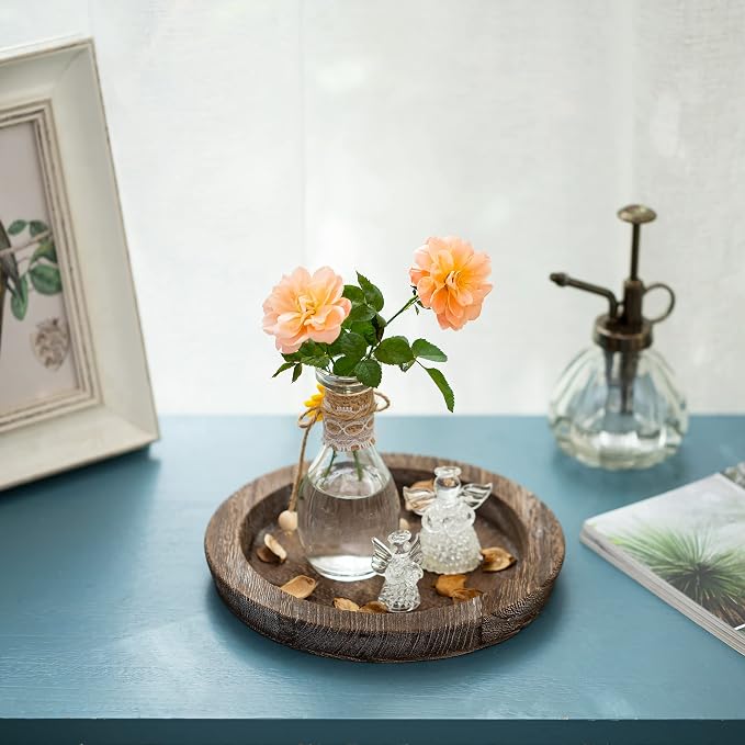 Hanobe Candle Plate Holder Tray: 7.9" Small Round Wood Decorative Candle Trays - Rustic Farmhouse CoffeeTable Decor - Candlestick Pillar Holder for Centerpiece Home Decor