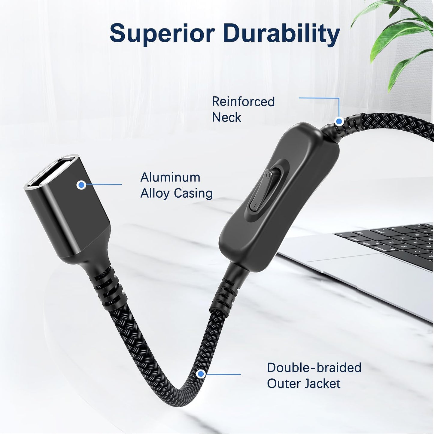 3.3FT/1M,Inline Itramax USB On Off Switch Cable,USB Extension Cable Support Data and Power Power Switch,Male to Female