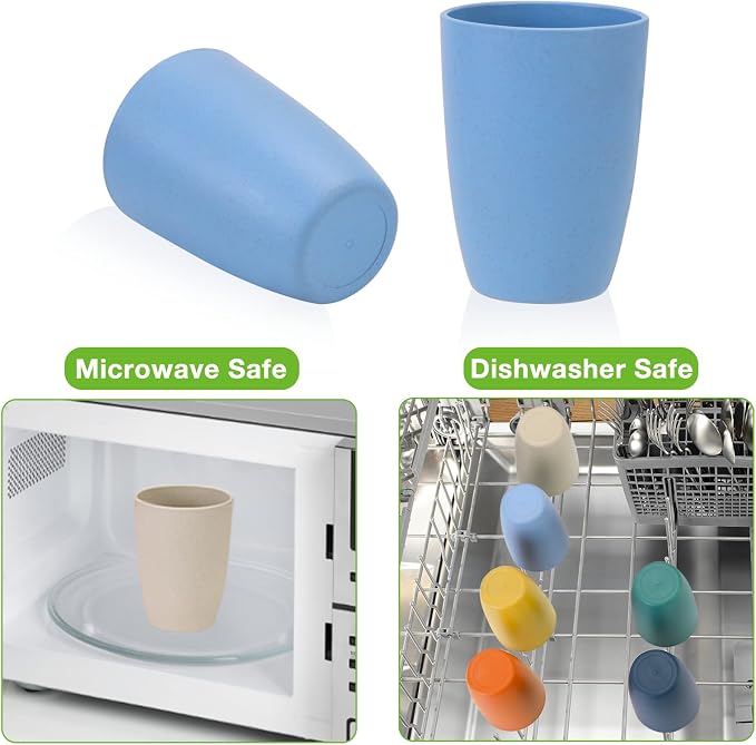 Mfacoy Wheat Straw Cups Set of 6, 12 oz Unbreakable Drinking, Reusable, Stackable Tumbler, Colourful Water Cup Set for Kitchen, BPA Free, Dishwasher & Microwave Safe, with 6 Colors Cups