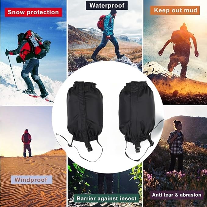 Waterproof Hiking Gaiters,Snow Boot Gaiters with Rubber Foot Strap,Lightweight and Adjustable,for Men and Women Hiking,Skiing,Mountaineering,Walking,etc.