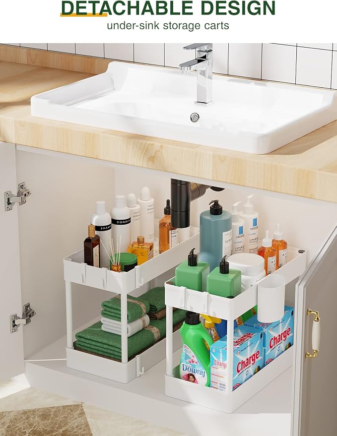 LEHOM Slim Rolling Storage Cart - 4 Tiers Bathroom Organizer Utility Cart Slide Out Storage Shelves Mobile Shelving Unit for Kitchen, Bedroom, Office, Laundry Room, Small Narrow Spaces (7.1" W+White)