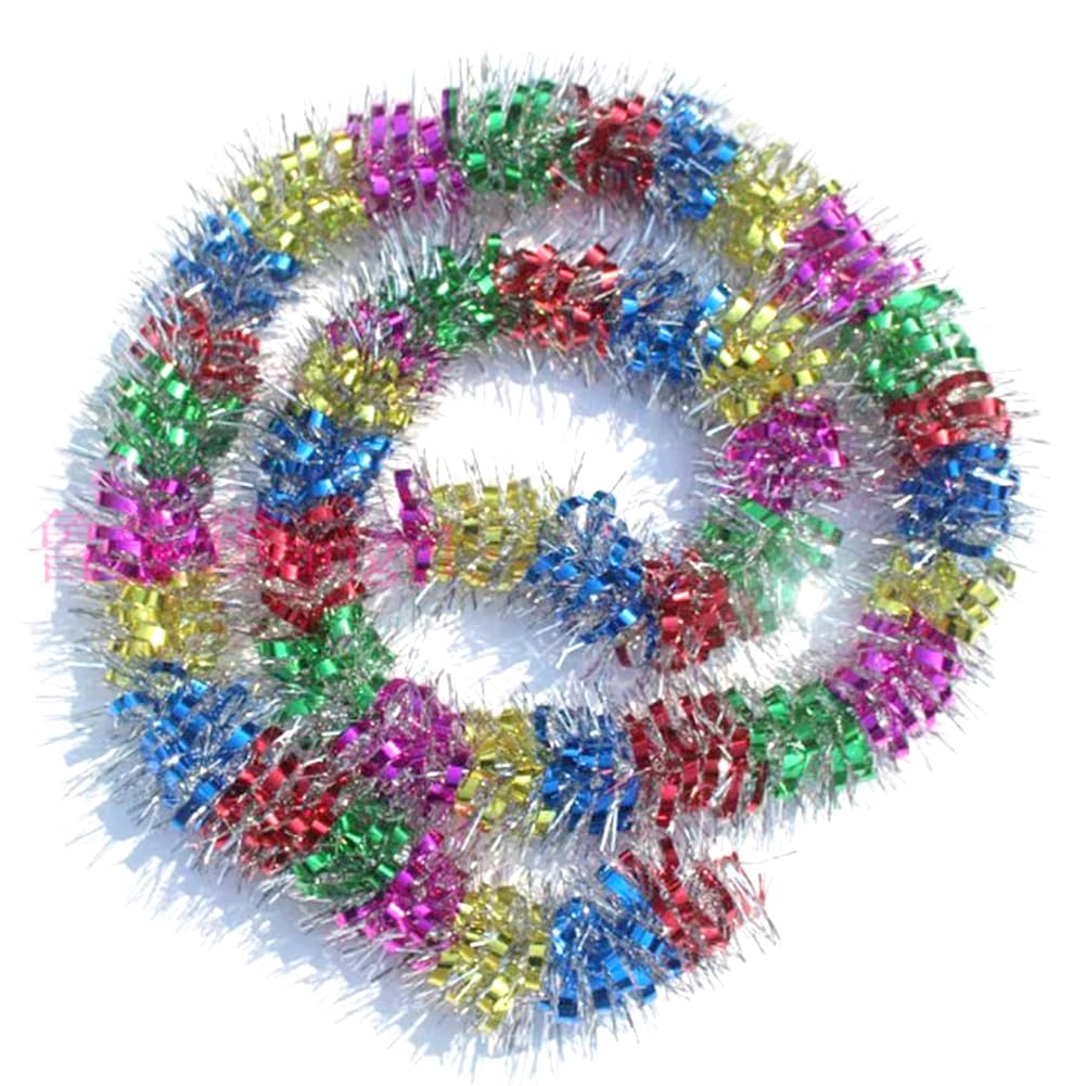 33Ft Christmas Tinsel Garland Shiny Thick Tinsel Decor Xmas Tree Decorations Metallic Twist Foil Garland for Birthday Teachers' Day New Year Parties Indoor Outdoor Party Supplies - Colourful 1