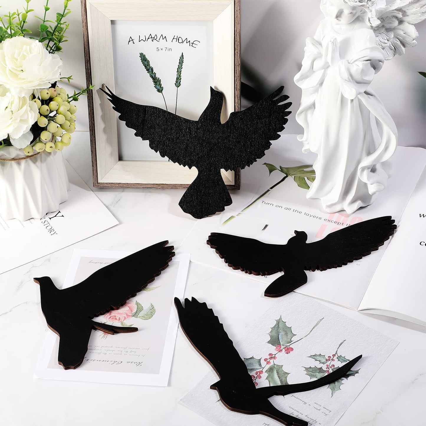 Blulu 4 Pieces Wooden Bird Wall Decor Flying Bird Sculptures Wall Art Decor Silhouette Art Wooden sign for Home Living Room Bedroom Kitchen Hanging Decoration, 4 Size