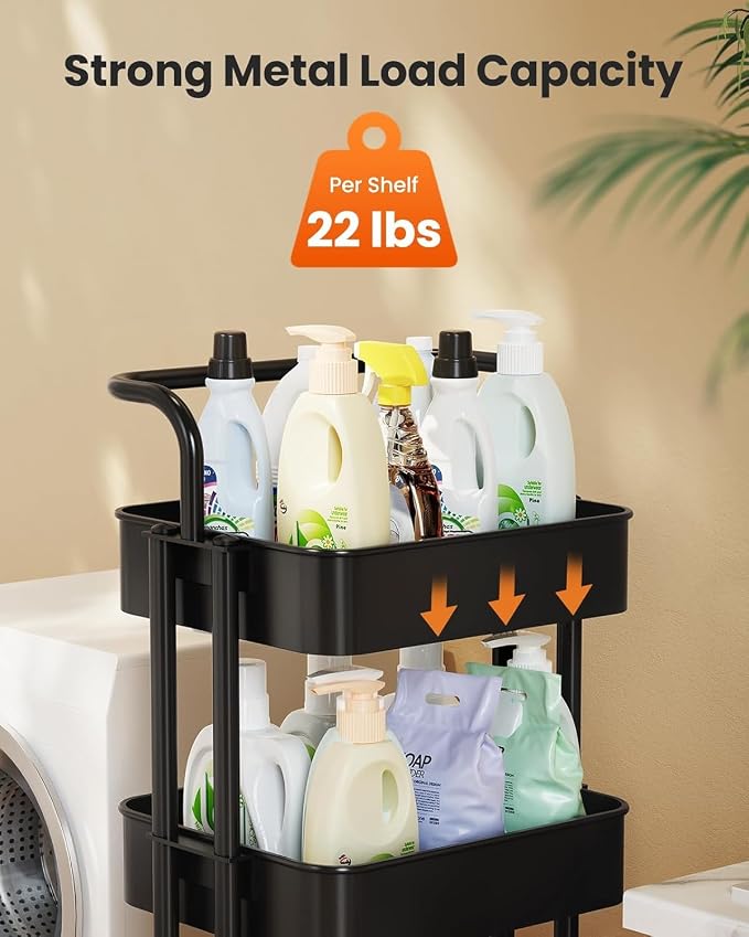 Pipishell 4 Tier Mesh Utility Cart, Rolling Metal Organization Cart with Handle and Lockable Wheels, Multifunctional Storage Shelves for Kitchen Living Room Office White, PIUC12B
