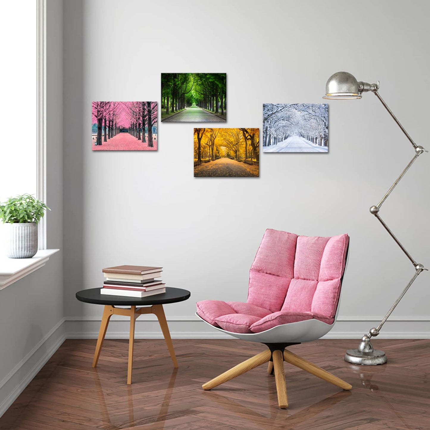 iLOOKLiKE 4 Panels Colorful Trees Canvas Wall Art Four Season Picture Prints Spring Summer Fall Winter Nature Scenery Mural Painting for Living Room Bedroom Ready to Hang 12x16inchx4pcs
