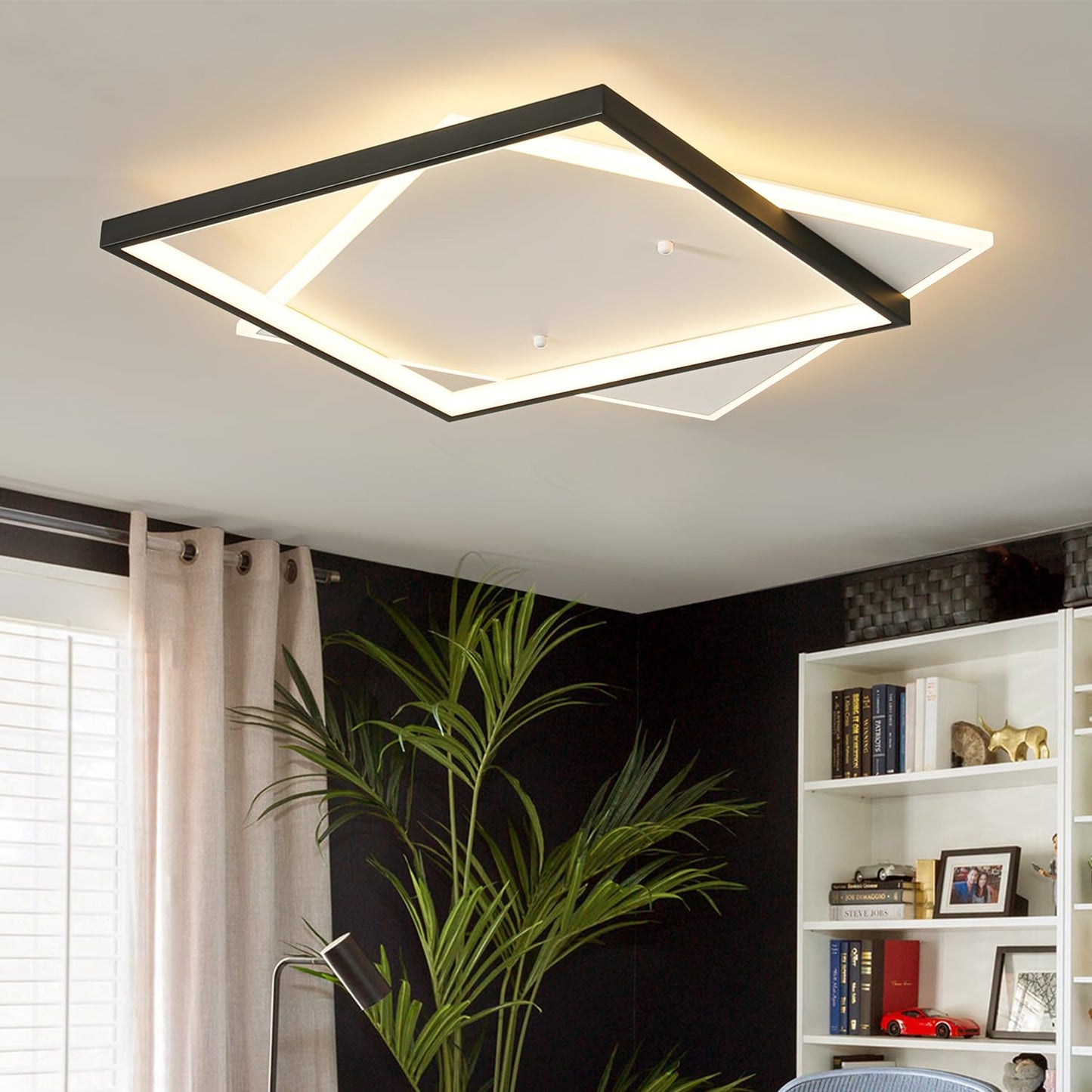 Shine LUEST Black Modern LED Bedroom Ceiling Light Dimmable Flush Mount Ceiling Light Fixture 22" Square Ceiling Lamp with Remote Control Kitchen Lighting Fixture Ceiling,Suitable for Bedroom,Hallways