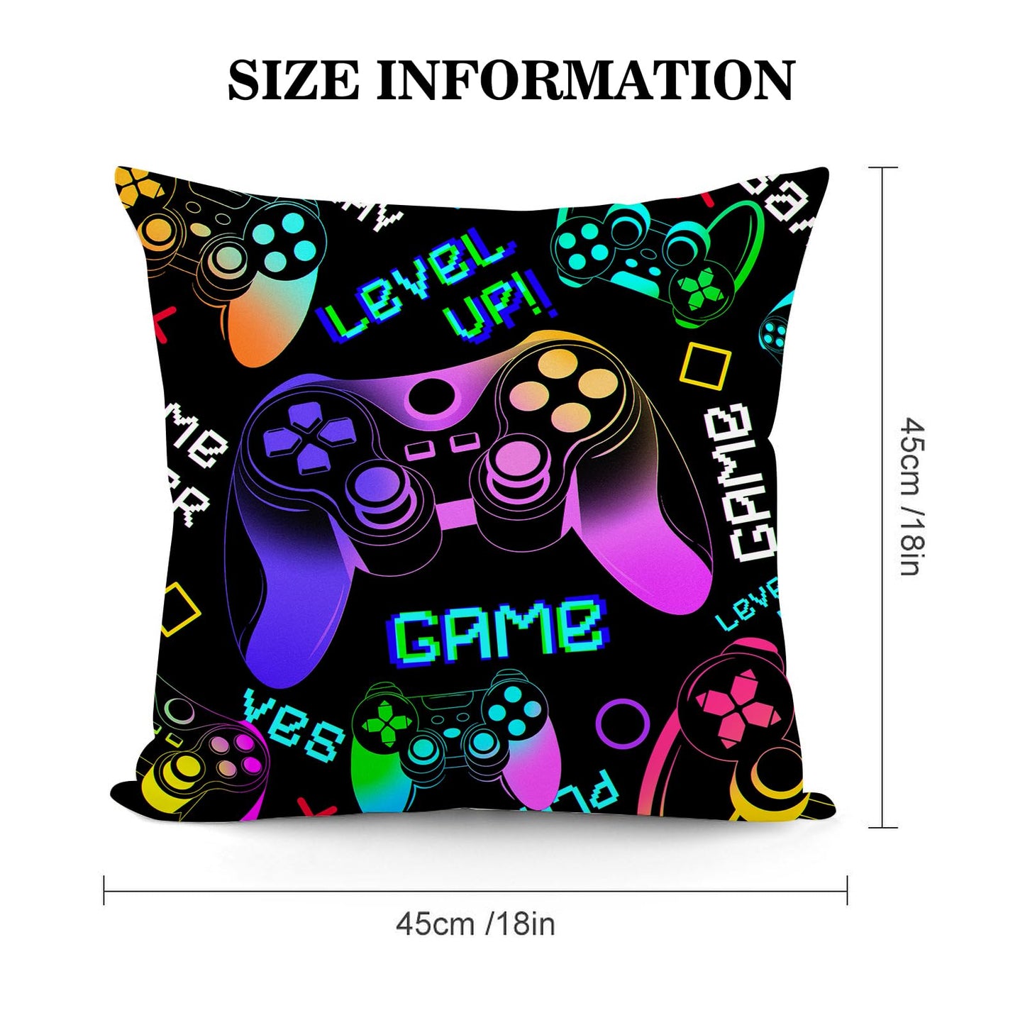 Waiyear Gaming Throw Pillow Covers, Gamer Pillow Cases - 18"x18" Set of 2, Boy Gaming Room Decor