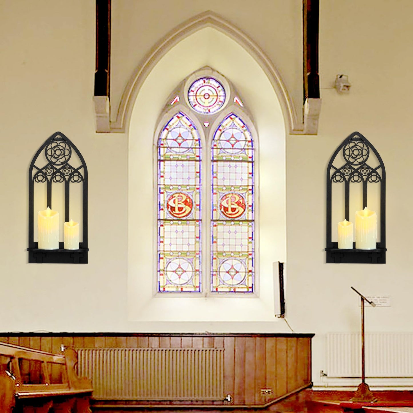 Zzbakress 2 Pcs Gothic Sconces Wall Decor - Black Goth Arched Church Wall Art Gothic Home Decor for Living Room, Kitchen, Dining Room (Elegant)