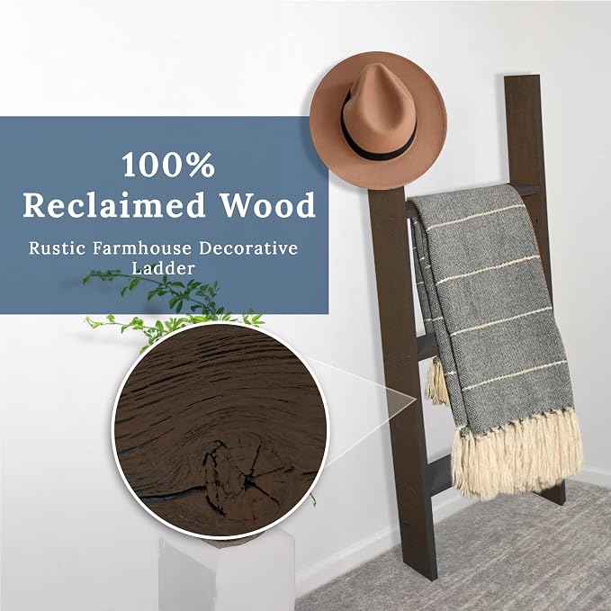 BARNWOODUSA Throw Blanket Ladder – Fully Assembled Reclaimed Wood – Rustic Decorative Ladder for Towels, Quilts, & More – Perfect Farmhouse Decor for Bathroom, Porch, or Living Room,3ft.