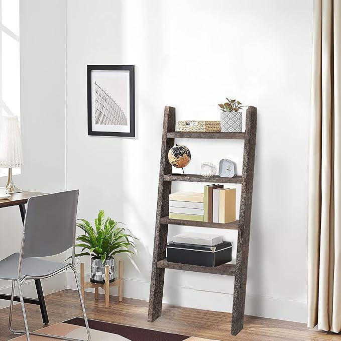KIAYACI 4-Tier Blanket Ladder Shelves Farmhouse Decorative Ladder Wood Shelves Quilt Rack Wood Ladder Blanket Ladder for The Living Room Boho Shelf Decor(Vintage Walnut, 48" x 22")