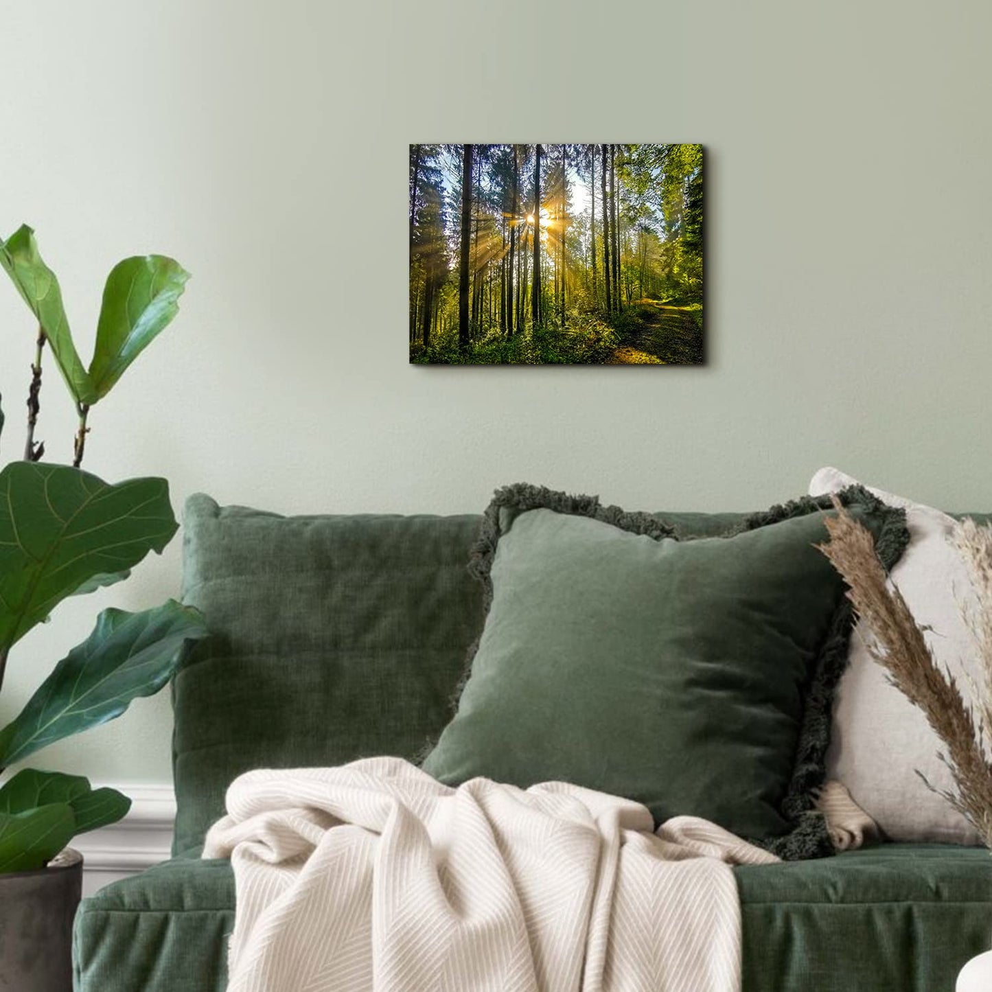 Sunrise Forest Canvas Wall Art for Living Room Nature Landscape Pictures Wall Decor Sunset Woods Mountain Painting Sunset Trees Trail Scenery Photo Prints Poster Artwork Bathroom Decorations 12x16”