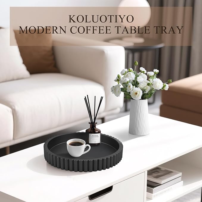 Decorative Tray for Coffee Table Decor, 11" Round Wooden Coffee Table Tray, Modern Decorative Trays for Home Decor, Living Room, Entry, Dining Room (Black)