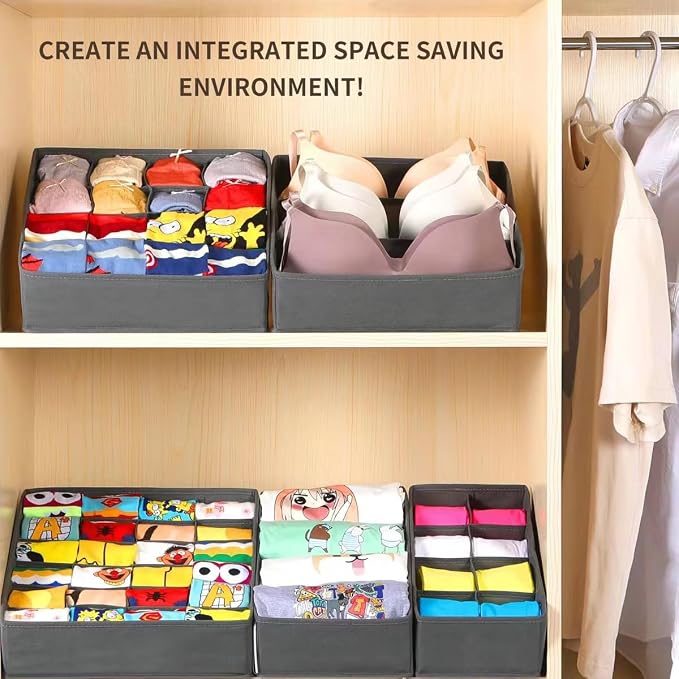 Lourome Underwear Organizer, 5 Set Foldable Fabric Underwear Drawer Organizer and Sock Organizer, Drawer Organizers for Clothing, Storage Bins for Underwear, Sock, Bra and Tie
