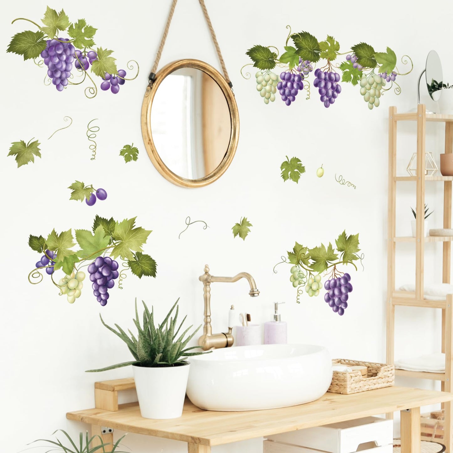 Supzone Green Vine Leaves Wall Decals, Summer Grape Vine Branches Wall Stickers, Peel and Stick Vinyl Wall Art Decor for Living Room Bedroom Furniture Cabinet Decor