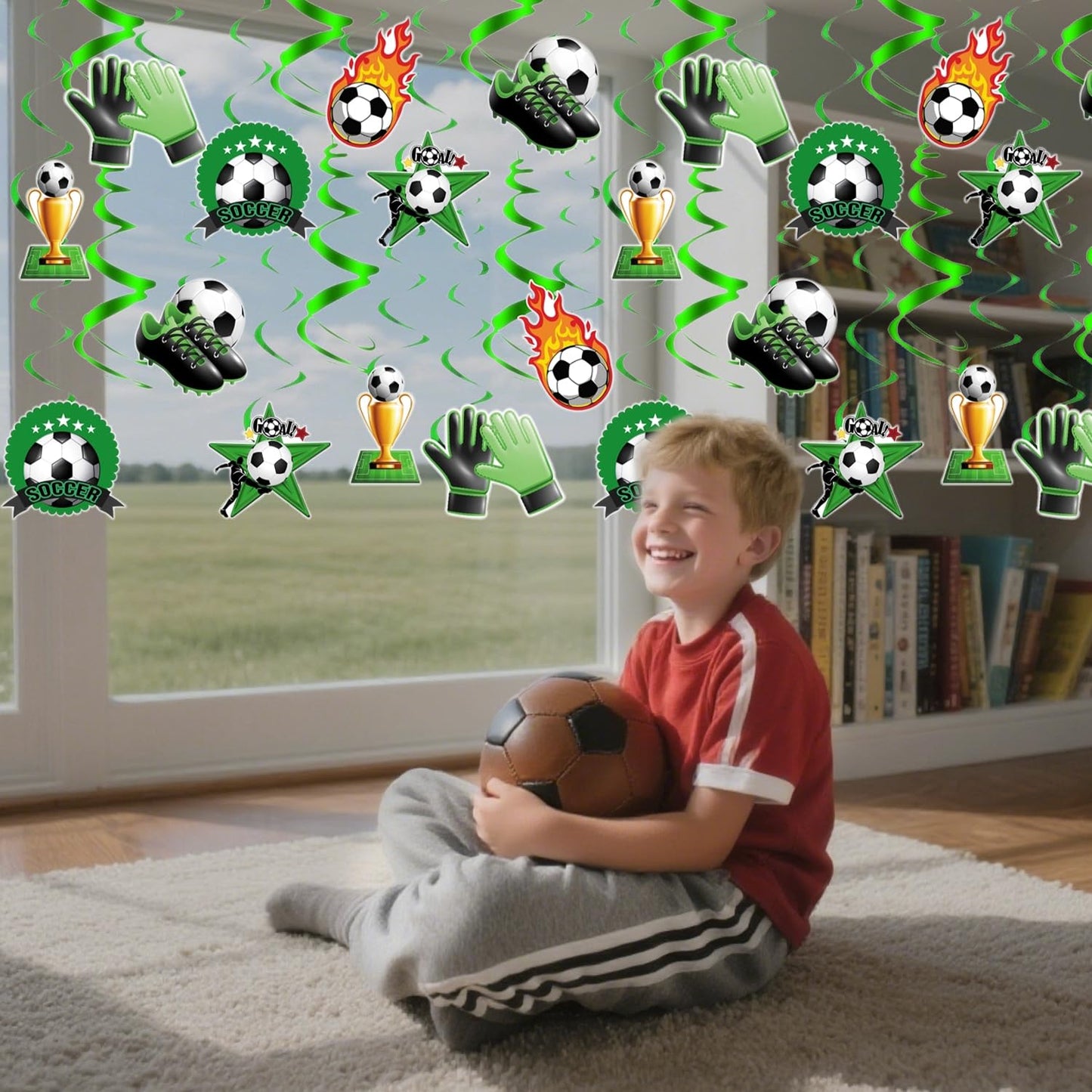 24Pcs Oiuyamn Soccer Party Decoration, Sports Theme Hanging Ceiling Spirals, Soccer Hanging Swirls Decor, Football Theme Birthday Party Supplies for Boys