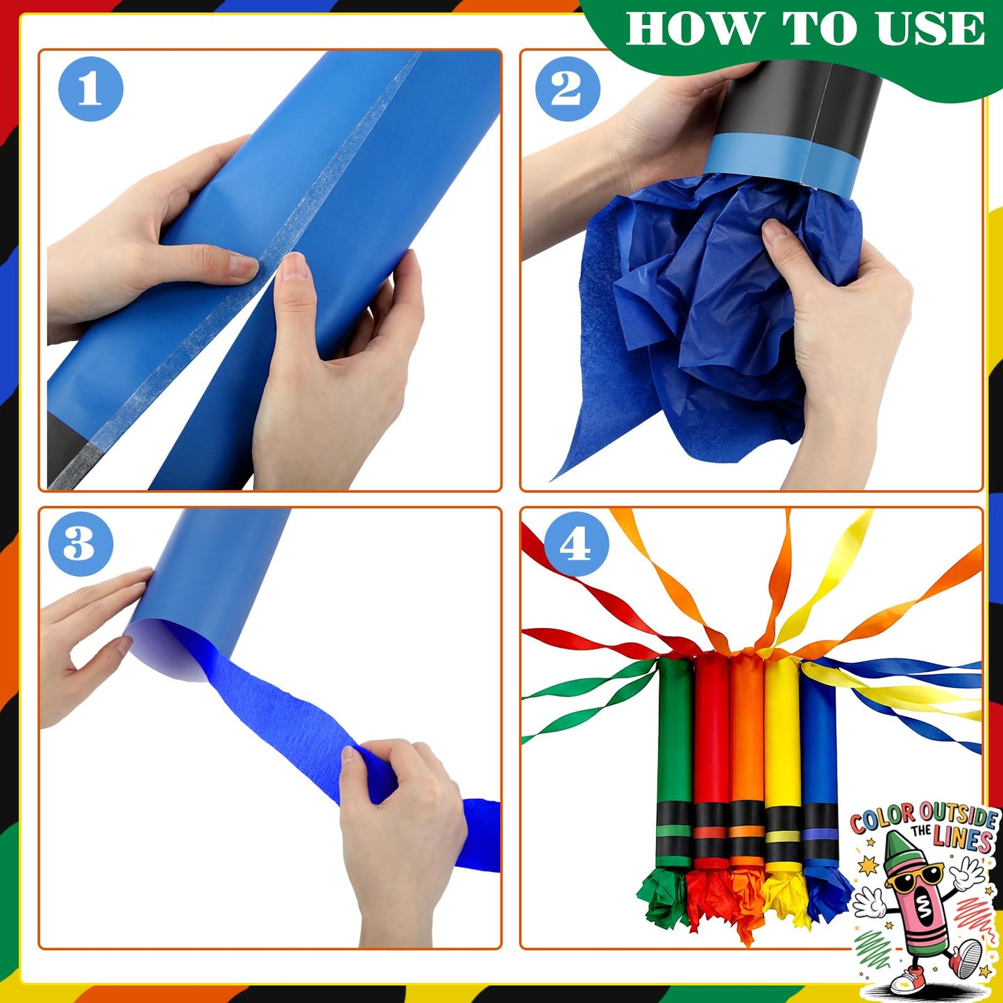 Eaasty 5 Sets Rainbow Crayon Classroom Decor Giant Crayon Chain Garland Streamers DIY Hanging Classroom Art Preschool Kindergarten Graduation Decor for Back to School Daycare Playroom Home School