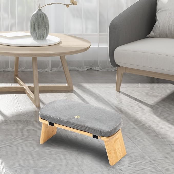 Meditation Bench, Bamboo Meditation Stool, Folding Kneeling Meditation Bench, Seiza Prayer Bench, Prayer Bench with Meditation Cushion, Kneeling Stool (Grey & Bag)