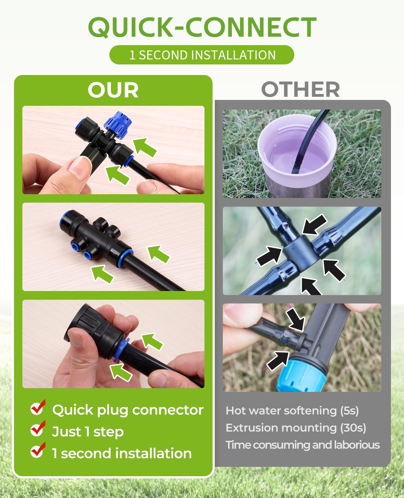 HIRALIY 100FT Automatic Drip Irrigation Kits with Garden Timer, Garden Watering System for Patio Lawn, Quick Connector Design Irrigation System Kit with Easy Programmable Water Timer
