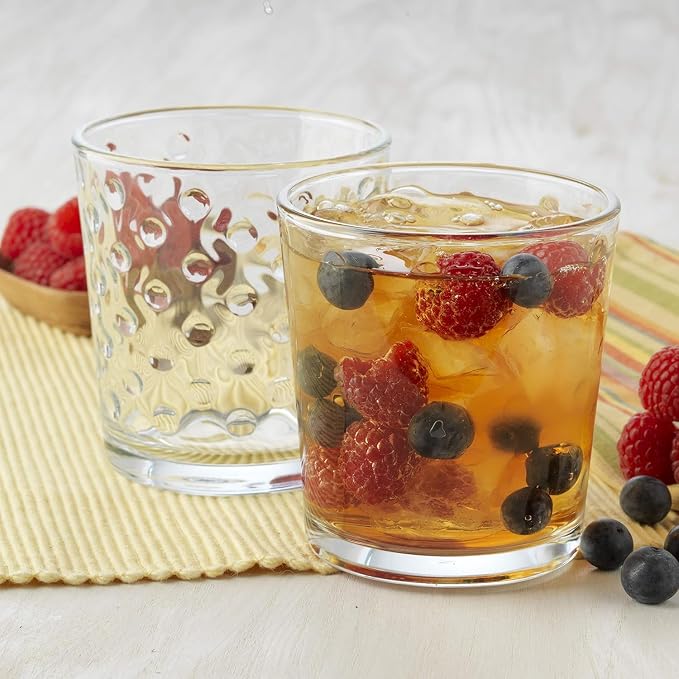 Libbey Awa Tumbler and Rock Glasses Drinking Set, Elegant Polka Dot Drinking Glasses Set of 16, All Purpose Glass Cups Set for Events and Everyday Use