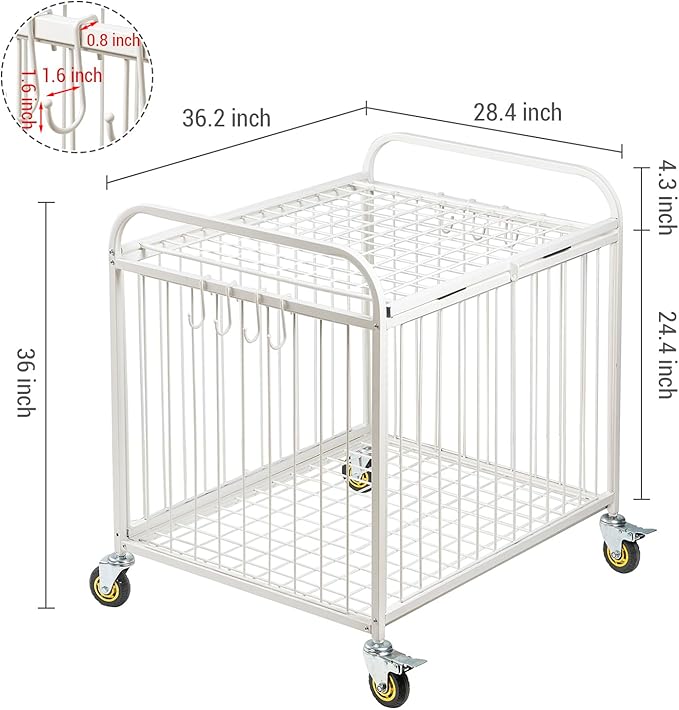 MyGift Large Capacity Metal Rolling Multi Sports Ball Cage Storage Hopper, Gym Equipment Basket Cart with Lockable Latch, Heavy Duty Caster Wheels, and 8 Accessory Hooks