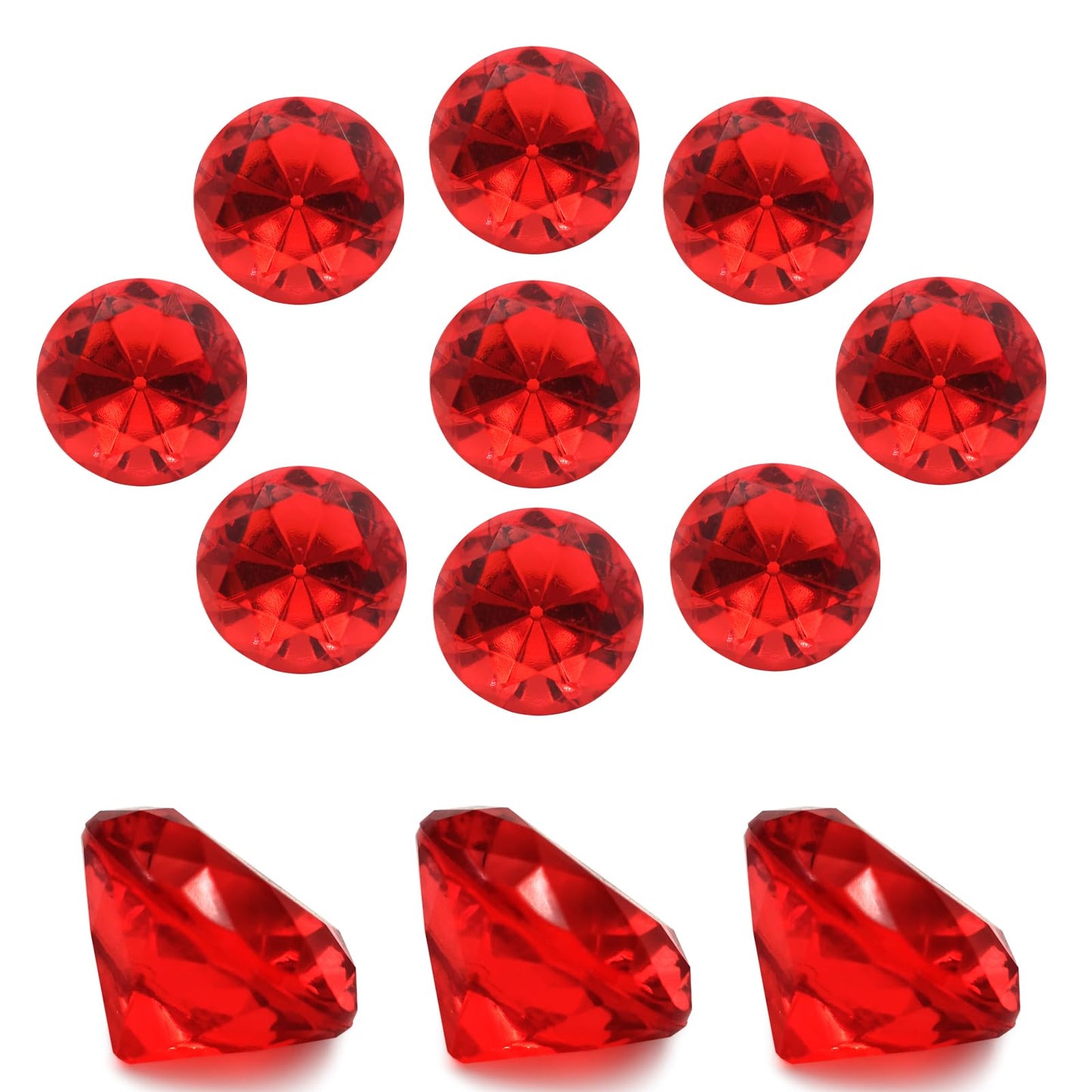 XHKDSYMC 100Pcs Clear Acrylic Diamonds 25mm Wedding Table Scatters Gemstones Confetti for Vase Fillers,Floral Decor,Bridal Shower Decorations,Home Centerpieces,Candle Display (Red)