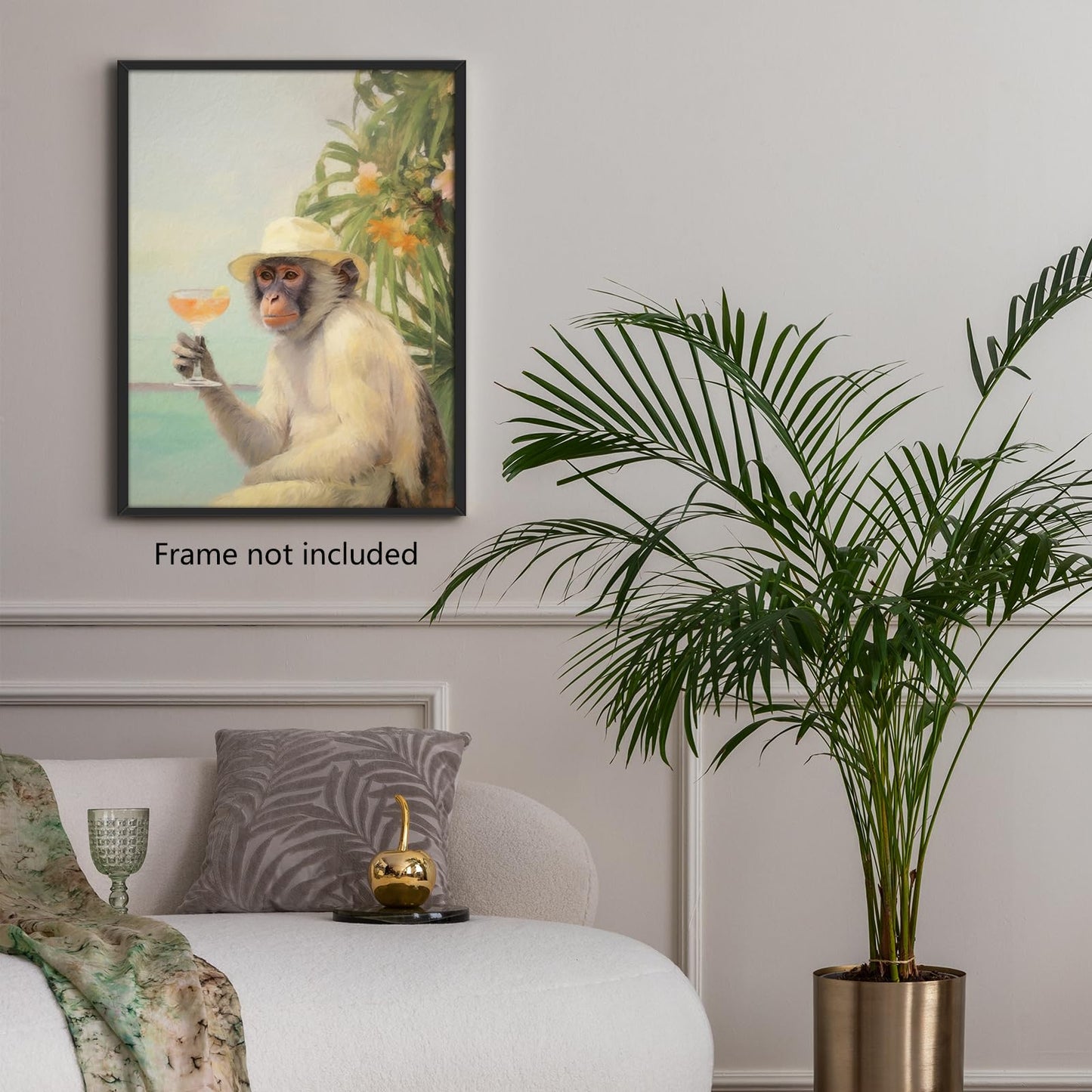 Yuaruo Funky Monkey Cocktail Canvas Wall Art, Retro Bar Cart Room Aesthetic Poster, Cute Funny Animal Painting Print, Cute Monkey on Vacation Dorm Apartment Wall Decor 12x16in Unframed
