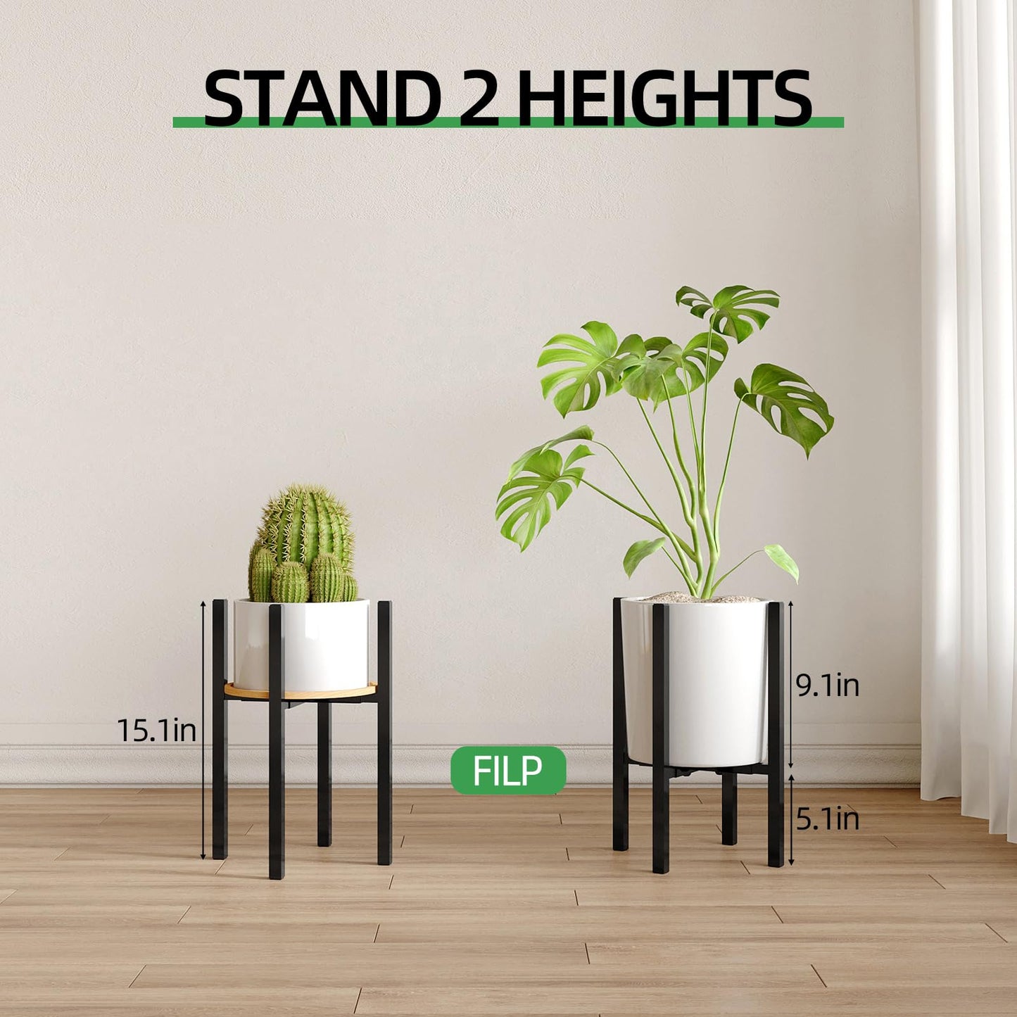 Rioneta Adjustable Plant Stand Indoor Outdoor, Metal Plant Stand 9 to 15 Inches, Mid Century Modern Floor Flower Pots Stand, Plant Holder for Home Garden Decor Load Bearing 160 LB Black