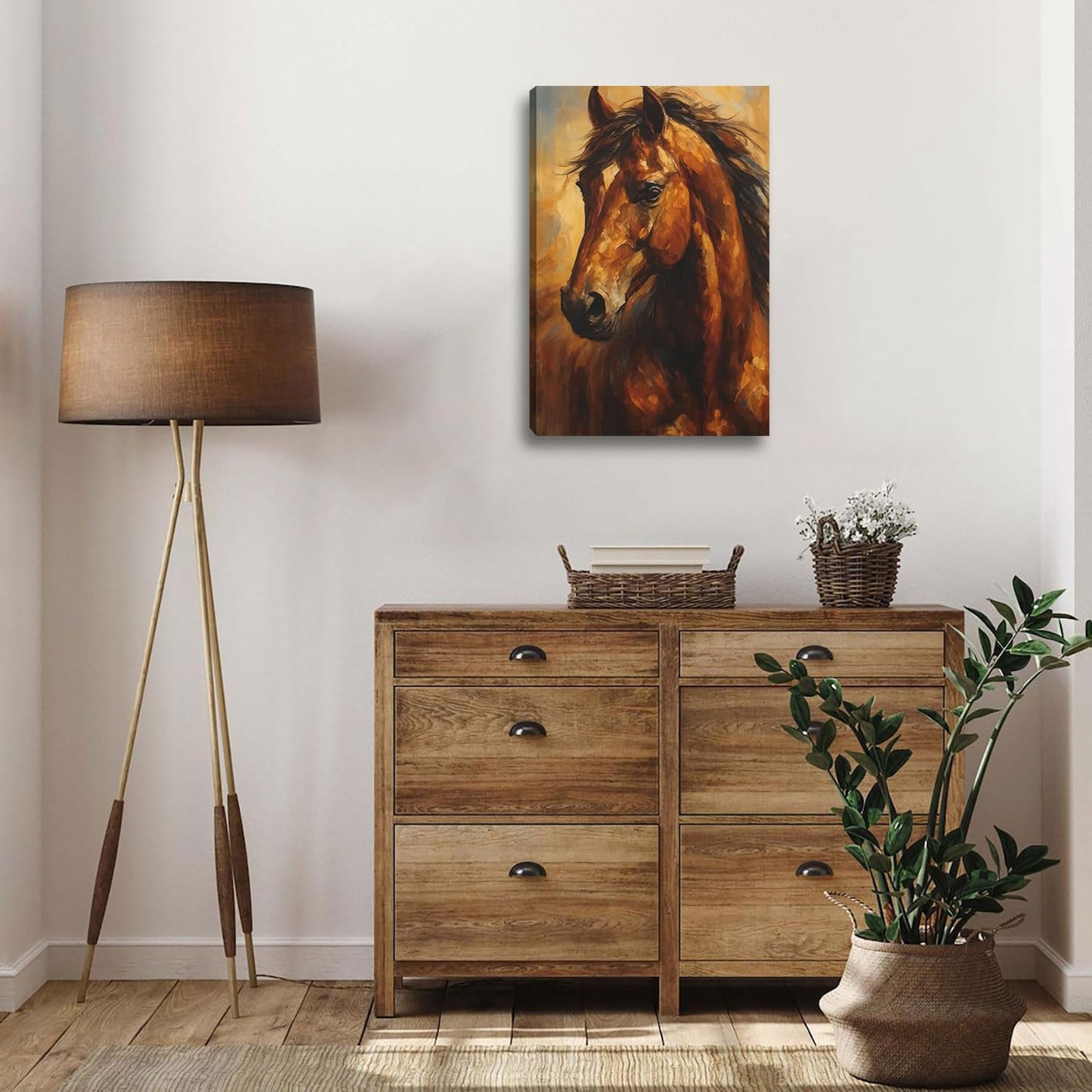 FENNIDICE Oil Horse Canvas Wall Art, Steadfast Animal Print Paintings Wall Decor,Horse Pictures for Wall Living Room Bedroom Bathroom Home Decoration 12x18 inch(Stretched Canvas on A Wooden Frame)