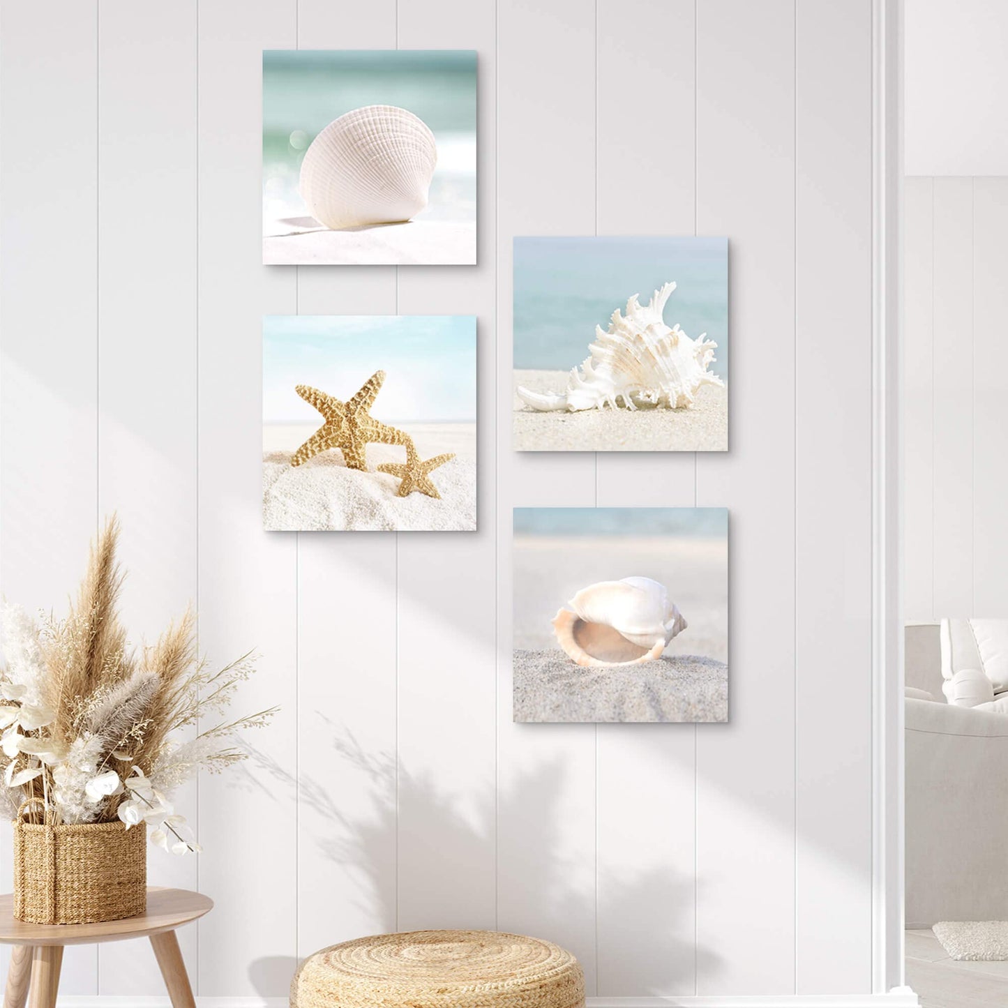 the stream design Beach Canvas Wall Art Bedroom: 4 Piece Living Room Bathroom Coastal Sea Creature Picture Modern Ocean Life Print Decor Calming Seaside Starfish Seashell Conch Painting Artwork
