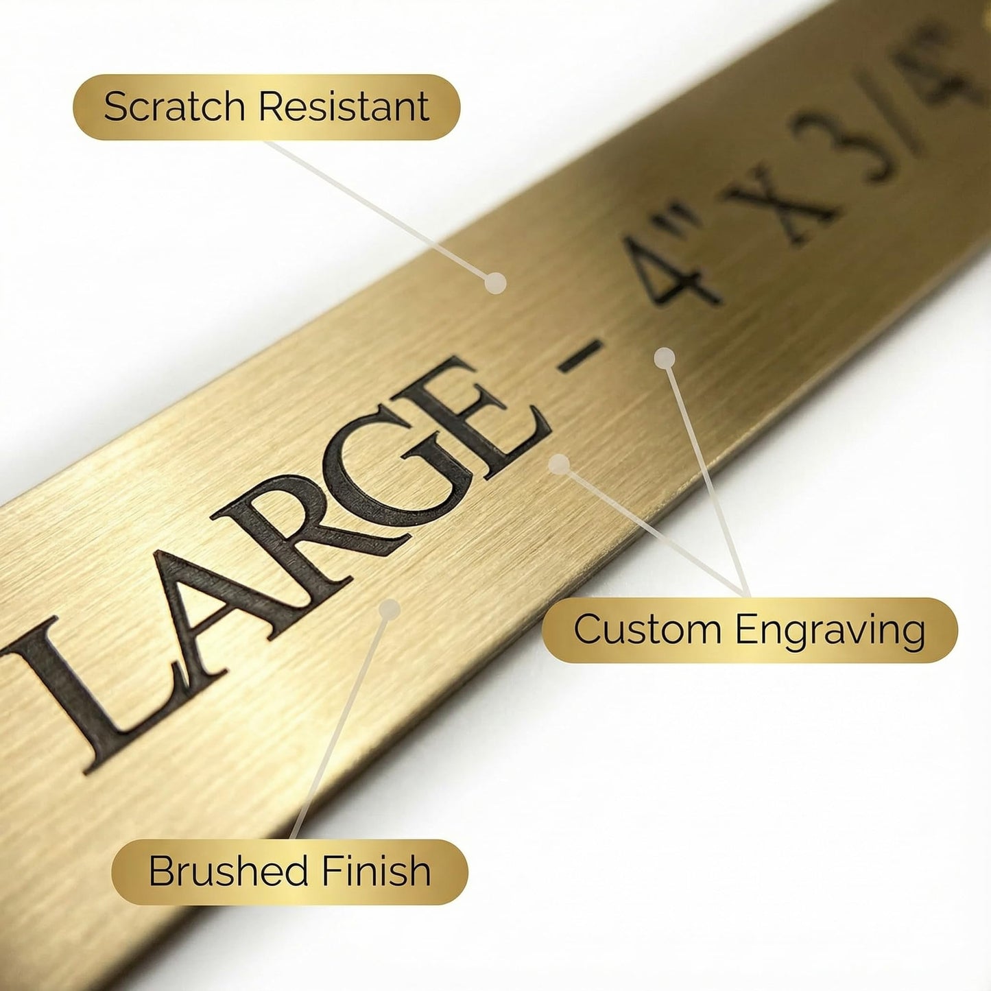 Engraved Name Plate Customized, Personalised Brass Sign for Wall Door Decor, Picture Frame, Memorial, Gift, Collectible - Solid Brass Brushed Gold Finish, 3.5 x 0.75" (Adhesive/Screws)
