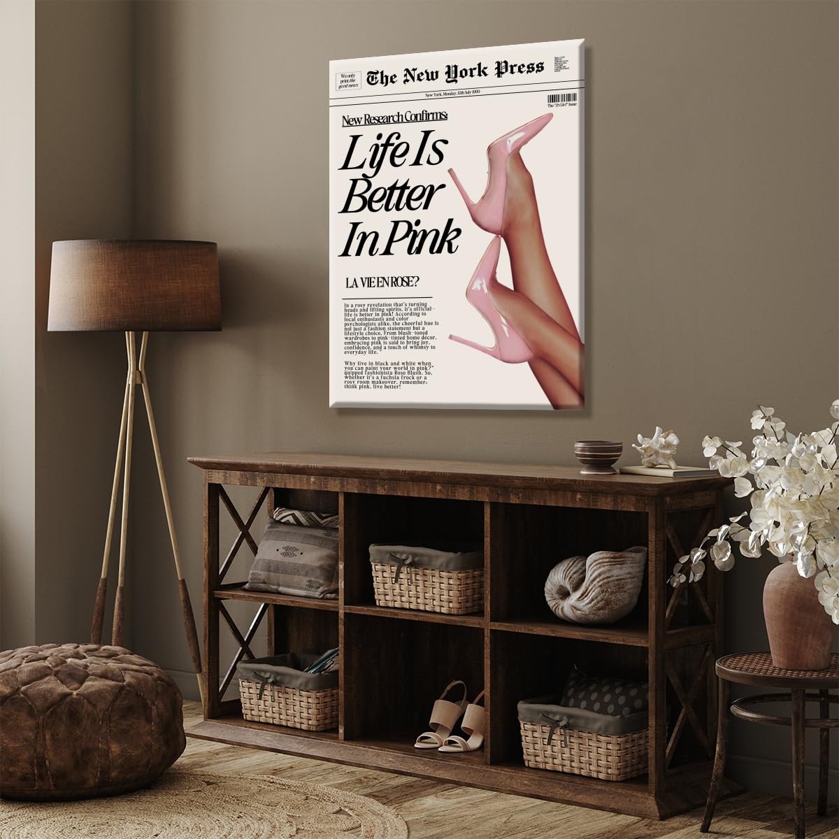 Trendy Baby Pink Poster 70s Canvas Prints The New York Press Wall Art Life Is Better in Pink Hot Girl Posters Preppy Aesthetic Decor Bedroom for Cool Girly Room Home Dorm 12x16inch Unframed