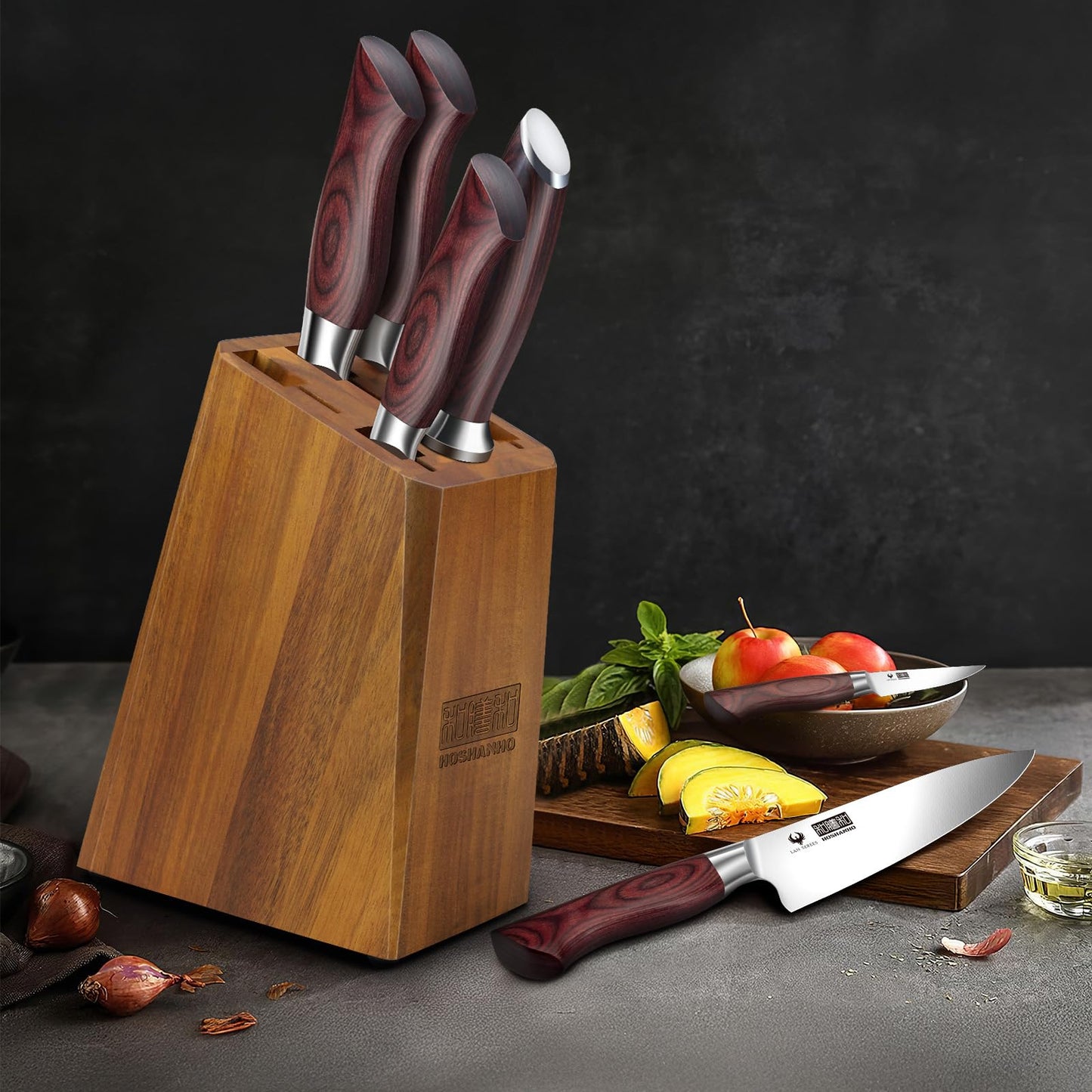 HOSHANHO 7-Piece Knife Set with Block - High-Carbon Stainless Steel Kitchen Knife, Ultra Sharp Professional Chef Knives with Sharpener
