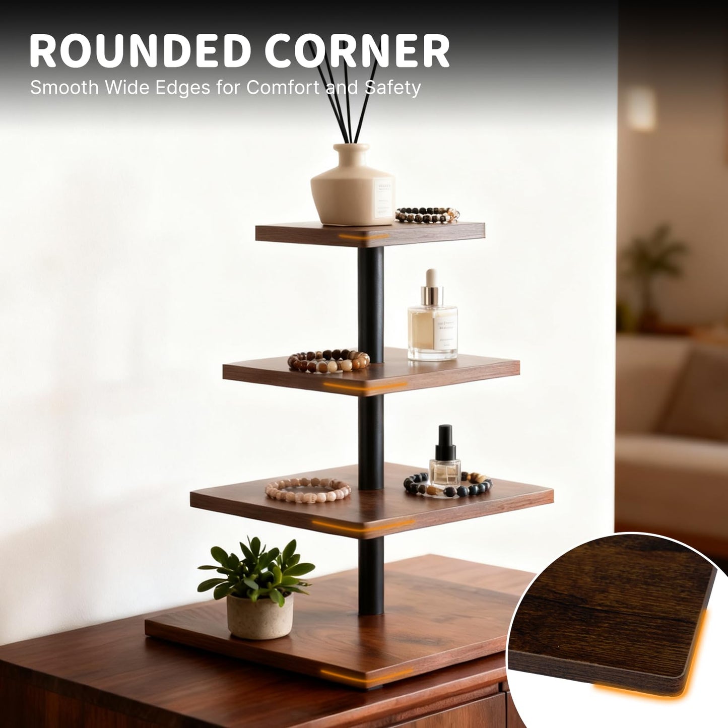 NANXITU 4 Tier Cupcake Stand for 50 Cupcakes,360 Rotatable Wooden Cake Dessert Tower Holder,Rustic Square Tiered Tray Serving Display for Wedding Birthday Baby Shower Tea Party