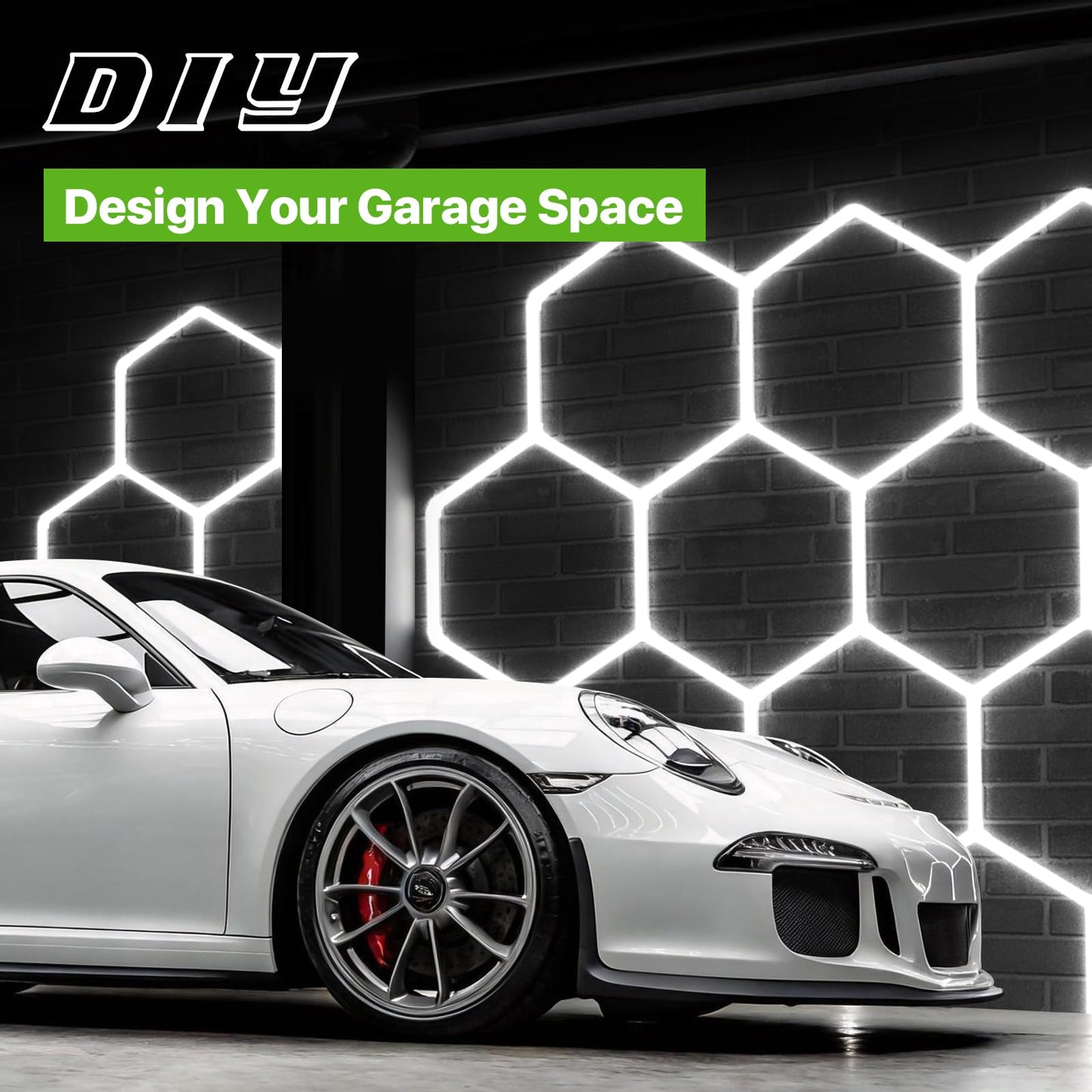 Glitgate Hexagon Led Lights 3 Level Dimmable, 245W 26950LM 8 Grid Hexagonal Shop Light, 6500K Daylight White Hex Lighting, Super Bright Garage Ceiling Lights for Gym, Basement, Workshop