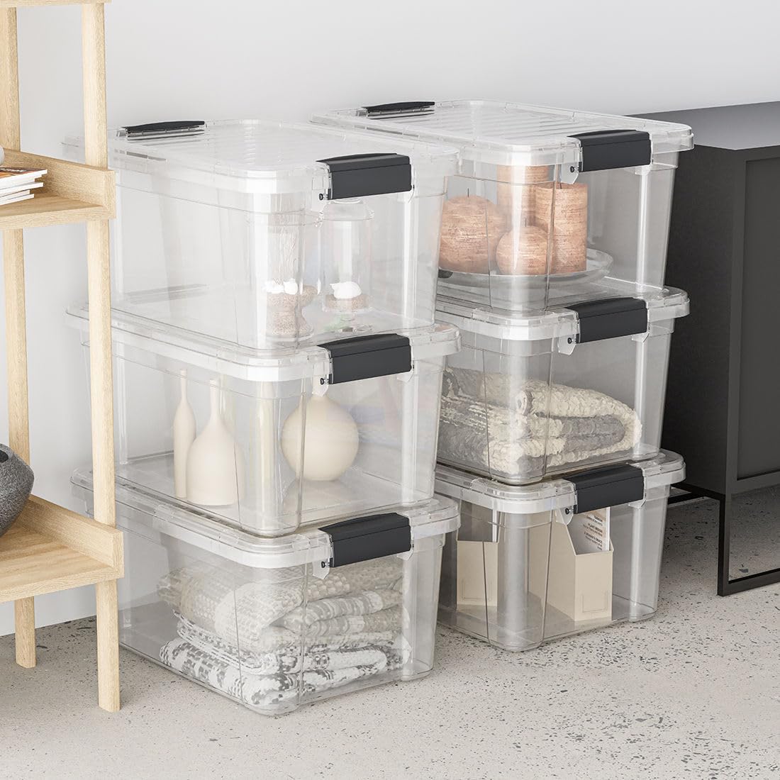 Superio Clear Storage Boxes with Lids, 1.27 Quart Plastic Container Bins for Organizing, Stackable Crates, BPA Free, Non Toxic, Odor Free, Organizers for Home, Office and Dorm