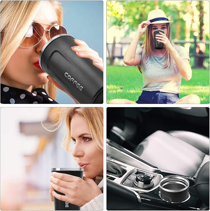 CS COSDDI 12 oz Stainless Steel Vacuum Insulated Tumbler - Coffee Travel Mug Spill Proof with Lid - coffee Cup for Keep Hot/Ice Coffee,Tea and Beer (Black)