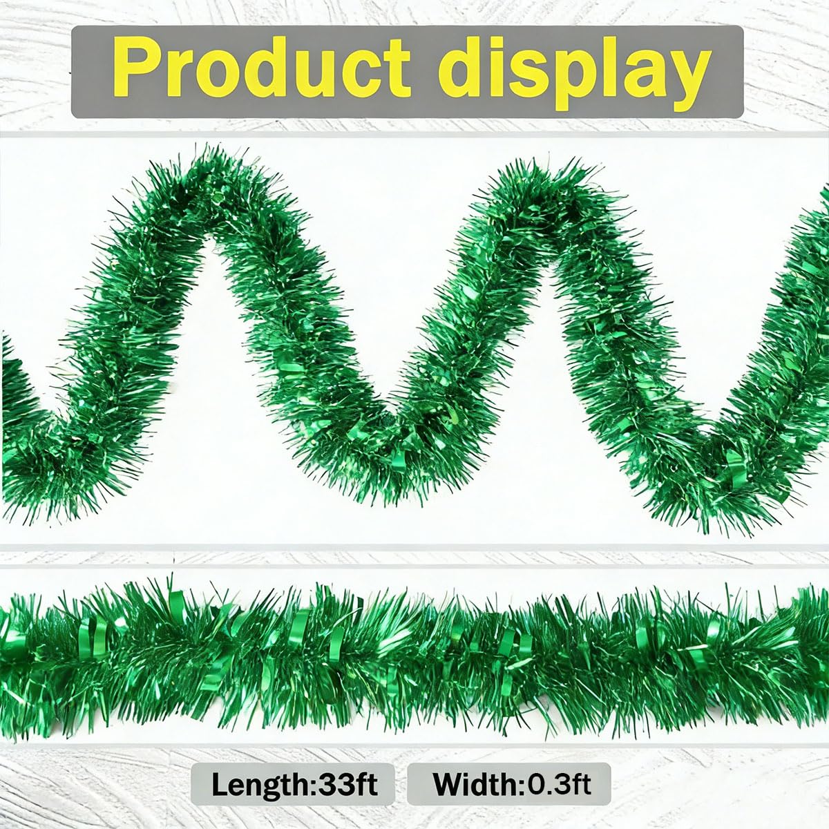 Yocknoce Green Tinsel Garland, 33 Ft Christmas Tree Decoration, St. Patrick’s Day Party Supplies, Green Theme, Jungle Safari Birthday Backdrop, Festive Indoor Decor