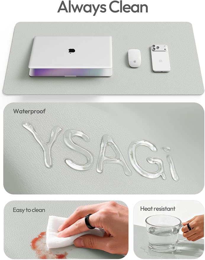 YSAGi Leather Desk Pad Protector, Office Desk Mat, Large Mouse Pad, Non-Slip PU Leather Desk Blotter, Laptop Desk Pad, Waterproof Desk Writing Pad for Office and Home (Light Grey,55" x 24")