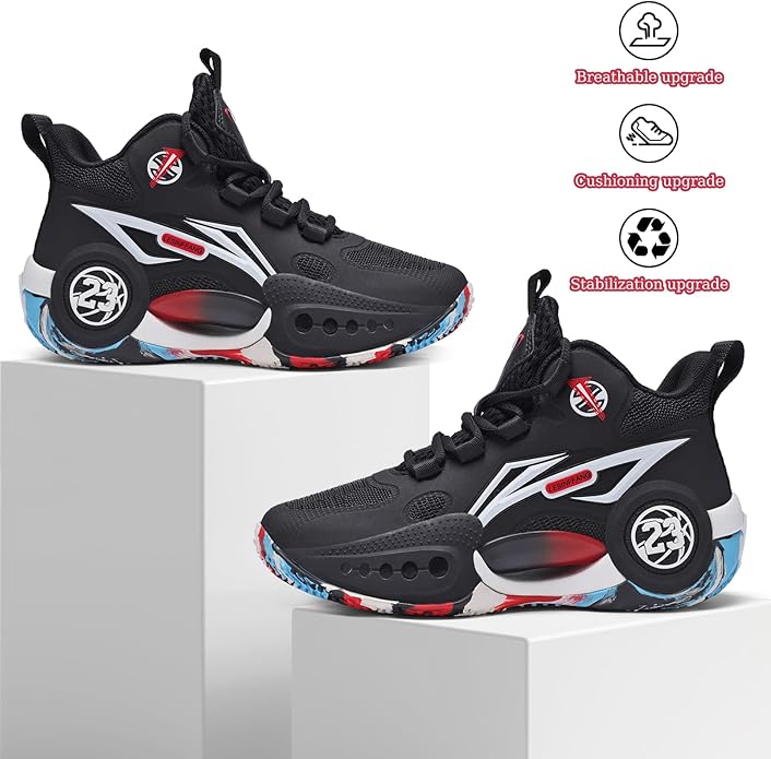 JMFCHI Kids Basketball Shoes High-top Sports Shoes Sneakers Durable Lace-up Non-Slip Running Shoes Secure for Little Kids Big Kids and Boys Girls