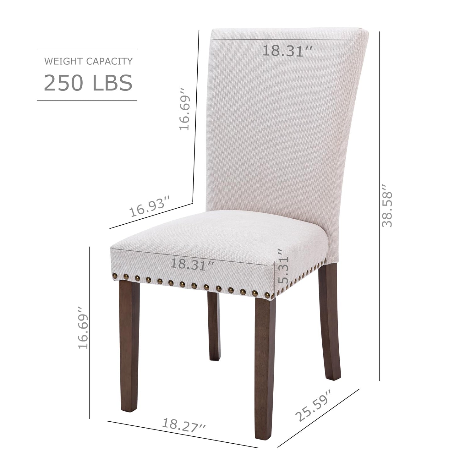 COLAMY Upholstered Fabric Dining Chairs Set of 6, High Back Padded Chairs with Nailed Trim & Solid Wood Legs, Classic Parsons Chairs Side Chair for Home/Kitchen/Living Room-Beige