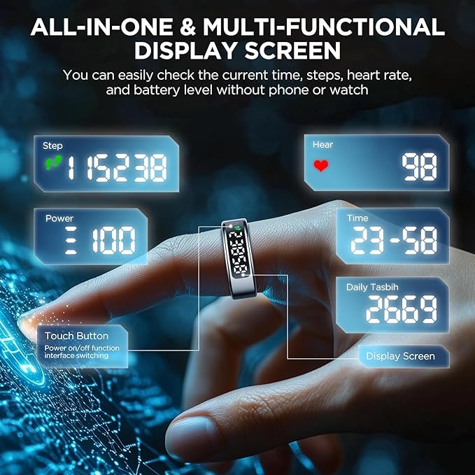 Smart Ring for Women with Display Screen, Sleep Ring for Men with Heart Rate, Fitness Tracker/Step tracker for Activity Monitoring/Steps/Calories,Wireless Charging, for iOS Android (RoseGold,12#)