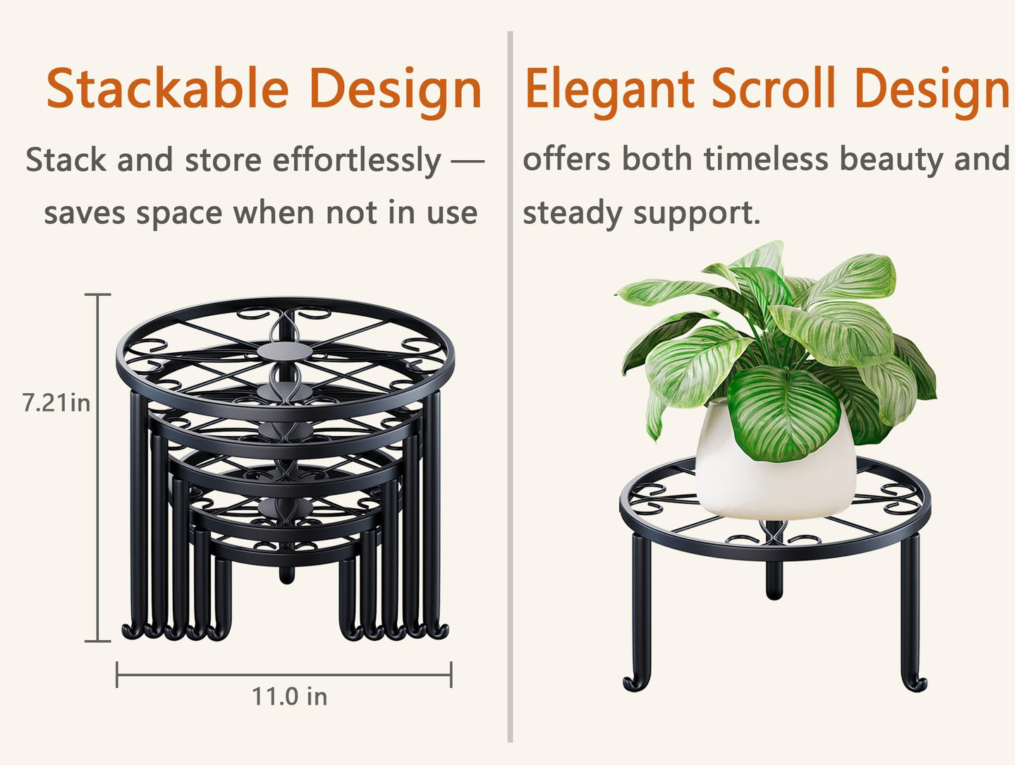 NQW 5 Pack Metal Plant Stand Indoor Outdoor Anti-Rust Iron Flower Pot Stand Holder, Round Black Display Rack Flower Stand Plant Holders for Living Room,Balcony,Garden