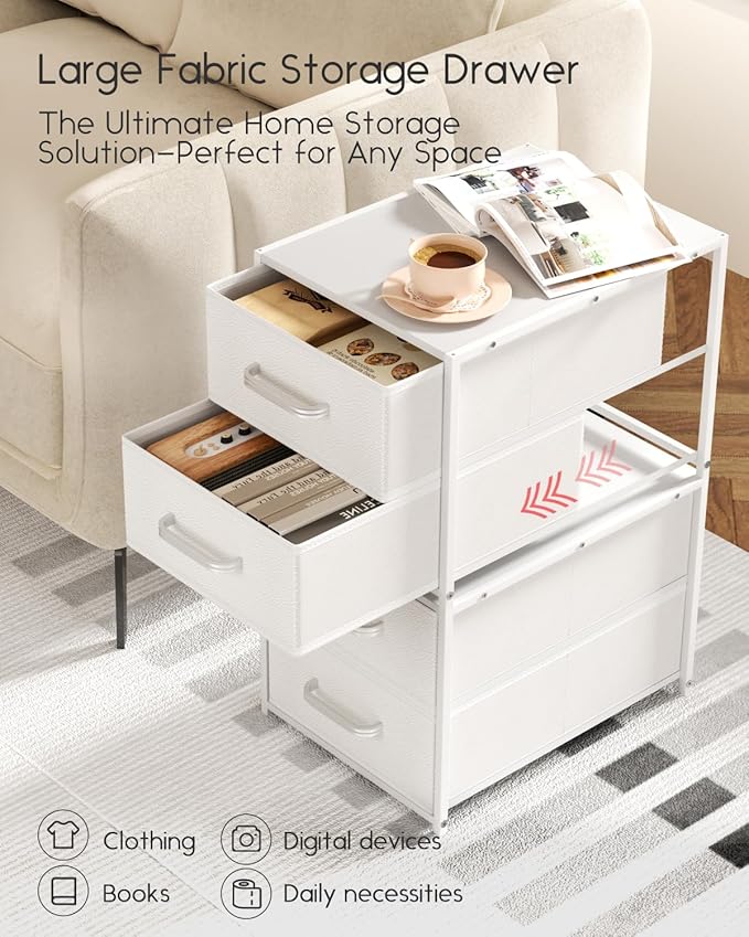 Homsorout Stackable Storage Drawers - 2 Tier Closet Organizer with Metal Handles and Metal Frame, Fabric Dresser with Collapsible Bins for Bedroom, Dorm, Office, White, 2 Pack