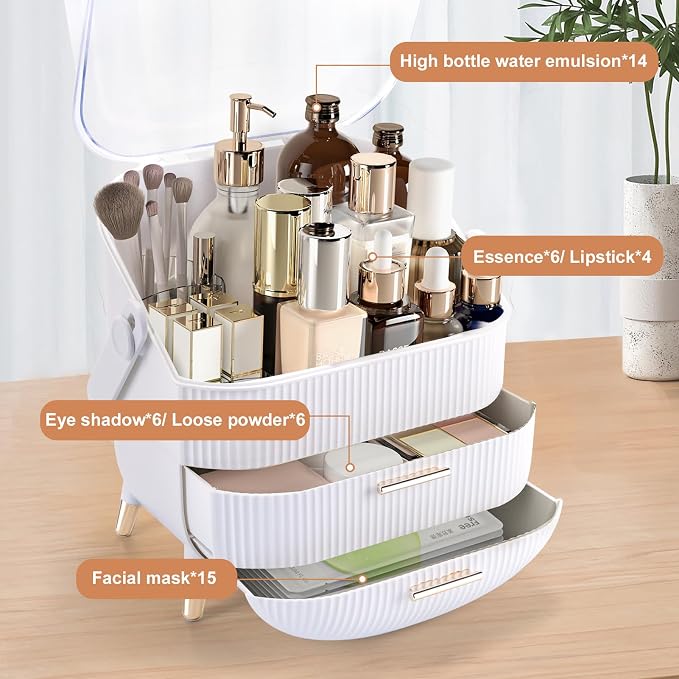 YGJT Makeup Organizer, Skincare Organizer for Vanity with Drawers, Makeup Storage Box, Large Capacity Cosmetic Display Cases Makeup Storage Box for Bedroom, Bathroom, Ideal Gifts for Women(White)