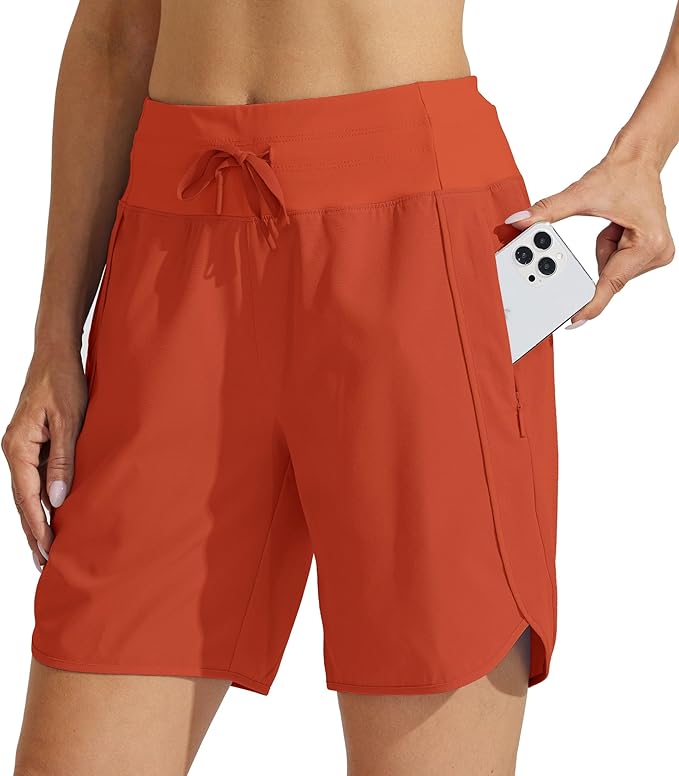 Willit Women's 7" Athletic Running Shorts Long Workout Hiking Shorts Quick Dry High Waisted Active Zipper Pocket(Medium)